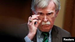 National Security Adviser John Bolton at a meeting between U.S. President Donald Trump and NATO Secretary General Jens Stoltenberg in the Oval Office at the White House in Washington, April 2, 2019.