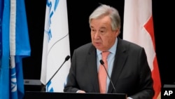 Le Secrétaire général des Nations Unies, Antonio Guterres, au siège européen des Nations Unies à Genève, Suisse, le 17 décembre 2019.