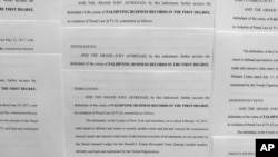 A photograph of the indictment against former President Donald Trump, April 4, 2023. 