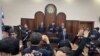 Judge Yelubay Abibullayev delivers the verdict on the criminal cases of 22 Karakalpaks, in Bukhara, Uzbekistan, Jan. 31, 2023. (Uzbekistan's Ombudsman)