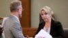 Defense attorney Robert Draskovich, left, cross-examines Las Vegas police Detective Justine Gatus during the murder trial of Robert Telles, who is charged in the murder of Las Vegas Review-Journal journalist Jeff German, in Las Vegas, Aug. 19, 2024.