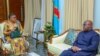 Judith Suminwa (G) Tuluka Premier ministre ya sika asololi na président ya RDC Félix Tshisekedi na ville ya Union africaine, na Kinshasa, le 1er avril 2024. (Présidence ya RDC)