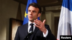 Presiden Prancis Emmanuel Macron dalam Konferensi Keamanan di Munich, 17 Februari 2023. 