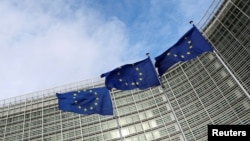 벨기에 브뤼셀 유럽연합(EU) 본부에 EU기들이 게양돼 있다. (자료사진)