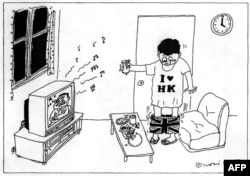 FILE - Kartun Zunzi menanggapi penyerahan Hong Kong oleh Inggris ke China, April 1997. (ZUNZI/AFP)