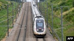 A high-speed train by French railway company SNCF travels on the Bordeaux-Paris route at reduced speed, at Chartres, northern France, July 26, 2024.