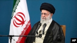 FILE - Iranian Supreme Leader Ayatollah Ali Khamenei attends a meeting with members of President Masoud Pezeshkian's administration, in Tehran, Iran, Aug. 27, 2024. (Office of the Iranian Supreme Leader via AP)