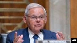 FILE - Sen. Bob Menendez, D-N.J., chair of the Senate Foreign Relations Committee, speaks during a committee hearing on Capitol Hill, March 22, 2023. Menendez and his wife have been indicted on charges of bribery.