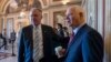 FILE - Sen. Tim Kaine, D-Va., left, and Sen. Ben Cardin, D-Md., both members of the Foreign Relations Committee, are pictured on Capitol Hill in Washington, Aug. 3, 2017.