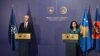 Kosovo, Pristina, NATO general Secretary Jens Stoltenberg and Kosovo president Vjosa Osmani 