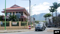FILE - The Kone Town Hall is seen downtown Kone, in the French Pacific territory of New Caledonia, on Aug. 30, 2024.