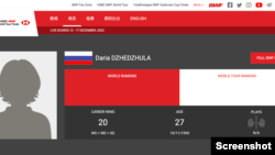 Daria Dzhedzhula, listed on the Badminton World Federation’s website born on November 19, 1995, representing Russia.