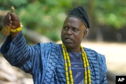 Osunyemi Ifarinu Ifabode, the Osun River chief priest, speaks during an interview in Osogbo, Nigeria, on May 30, 2022.