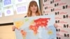Reporters Without Borders Director of Operations and Campaigns Rebecca Vincent shows the new 2022 World Press Freedom Index map during the Reporters Without Borders press conference in London on May 3, 2022.