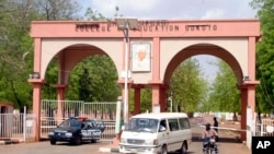 Police are posted at the entrance of Shehu Shagari College of Education in Sokoto Nigeria on May 13, 2022. 
