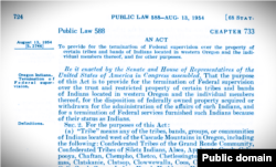 On August 13, 1954, Public Law 588, Western Oregon Indian Termination Act was signed into law by President Dwight D. Eisenhower.