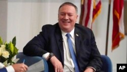 FILE - Secretary of State Mike Pompeo speaks at Georgia Tech in Atlanta, Dec. 9, 2020.