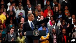 U.S. President Barack Obama delivers remarks and takes questions at a town hall meeting with young African leaders at the University of Johannesburg Soweto campus, South Africa, June 29, 2013.