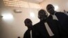 Les procureurs prennent la parole lors du procès de deux chefs de milice anti-balaka au Tribunal correctionnel de Bangui à Bangui le 15 janvier 2020 en Centrafrique. (Photo AFP/ FLORENT VERGNES)