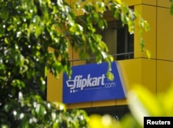 FILE - The logo of India's largest online marketplace Flipkart is seen on a building in Bengaluru, India, April 22, 2015.