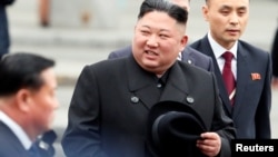 North Korean leader Kim Jong Un arrives at the railway station in the Russian far-eastern city of Vladivostok, Russia, April 24, 2019. 