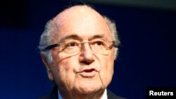 FILE - FIFA President Sepp Blatter addresses a news conference at the FIFA headquarters in Zurich, Switzerland.
