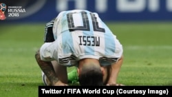 Lionel Messi après l’élimination de l'Argentine par la France en 8e de finale du Mondial, 3-4, en Russie, le 30 juin 2018.