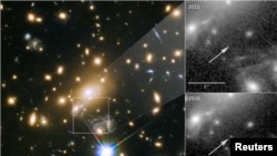 L'image d'Icarus, l'étoile la plus éloignée jamais vue, prise par le télescope de la NASA Hubble, le 2 avril 2018. 