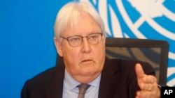 U.N. humanitarian chief Martin Griffiths speaks at a news conference in Mogadishu, Somalia, Sept 5, 2022.