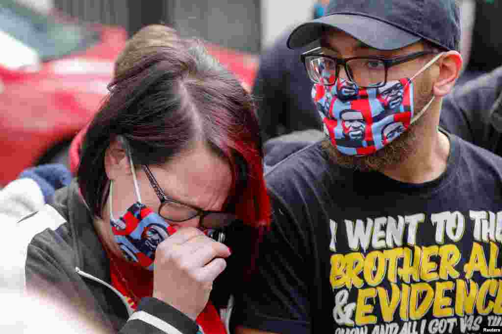 Courtney Ross, George Floyd's girlfriend, cries as the verdict announcement is expected in the trial of former Minneapolis police officer Derek Chauvin, who is facing murder charges.
