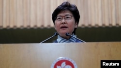 Hong Kong's Chief Executive Carrie Lam addresses a news conference in Hong Kong, China, Nov. 11, 2019. 