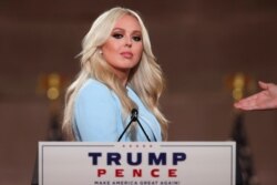 Production staffers help Tiffany Trump pre-record a speech for the Republican National Convention in Washington, Aug. 25, 2020.