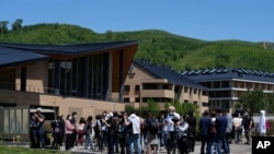 Journalists tour the Olympics Village for Beijing 2022 Olympic and Paralympic Winter Games and Paralympic Winter Games, during a media tour in Zhangjiakou in northwestern China's Hebei province on July 14, 2021. 
