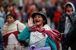 A supporter of former Bolivian President Evo Morales reacts during a protest, in La Paz, Bolivia, Nov. 14, 2019.