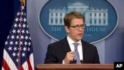 White House Press Secretary Jay Carney speaks during his daily news briefing at the White House in Washington, May 6, 2013.