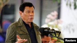 FILE - Philippine President Rodrigo Duterte speaks during a visit in Baguio city, Philippines, March 11, 2017. 