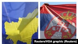 Bendera Kosovo dan Serbia. (Foto: Reuters/VOA graphic)