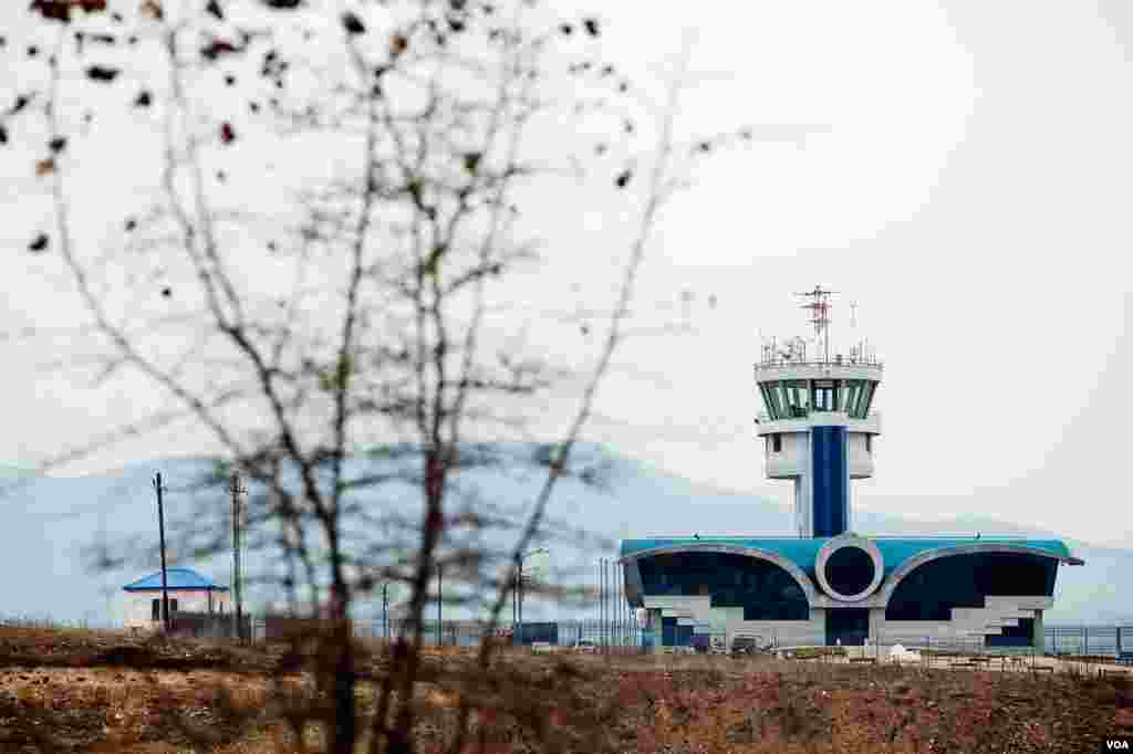 The new terminal for what is to be Karabakh's first airport is fully functional, but stands unused. Azeri authorities have threatened to shoot down planes using the air strip outside of Stepanakert. (U. Filimonova/VOA)