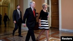 Senate Majority Leader Mitch McConnell leaves the Senate floor following a health care vote on Capitol Hill in Washington, July 26, 2017. 