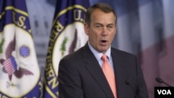 Ketua DPR Amerika John Boehner saat memberikan konferensi pers di Capitol Hill, Minggu (15/5).