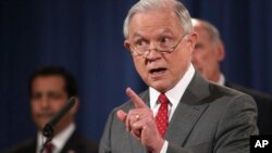 FILE - In this Aug. 4, 2017, photo, U.S. Attorney General Jeff Sessions, speaks at a news conference at the Justice Department in Washington.
