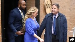 Adult film actress Stormy Daniels leaves ABC Studios after making an appearance on "The View" on April 17, 2018, in New York. 