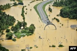FILE - In this photograph released by the Sri Lankan Air Force media division on May 29, 2017, flooding is seen in the country's Matara district.
