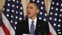 US President Barack Obama delivers a speech about United States' policy on the Middle East and North Africa at the State Department in Washington, May 19, 2011.