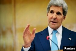 U.S. Secretary of State John Kerry speaks during a joint news conference with Jordan's Foreign Minister Nasser Judeh (not seen) at the Ministry of Foreign Affairs in Amman Jul. 17, 2013.