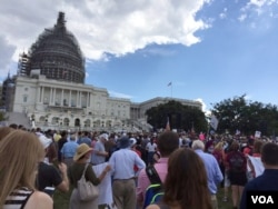 Supporters wait for a rally against the Iran Nuclear deal to begin Wednesday, Sept. 9, 2015. Presidential candidates Sen. Ted Cruz and Donald Trump spoke at the rally, along with Sarah Palin.