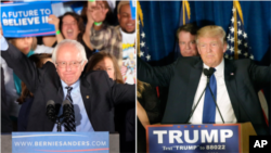 'Yan takarar shugabancin AMurka Bernie Sanders daga hagu, da Donald Trump.