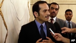 Qatar's foreign minister, Sheikh Mohammed bin Abdulrahman al-Thani, talks to journalists during a news conference in Rome, July 1, 2017.