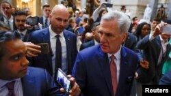 U.S. House Speaker McCarthy talks to reporters at the U.S. Capitol in Washington