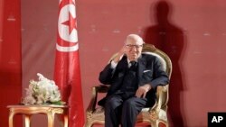 FILE - This photo provided by the Tunisian presidency shows the Tunisian President Beji Caid Essebsi during a meeting in Monastir, eaqtern Tunisia Saturday, April 6, 2019. 